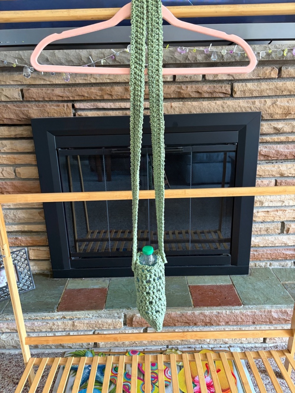 Olive Green Crochet Bottle Carrier Crossbody